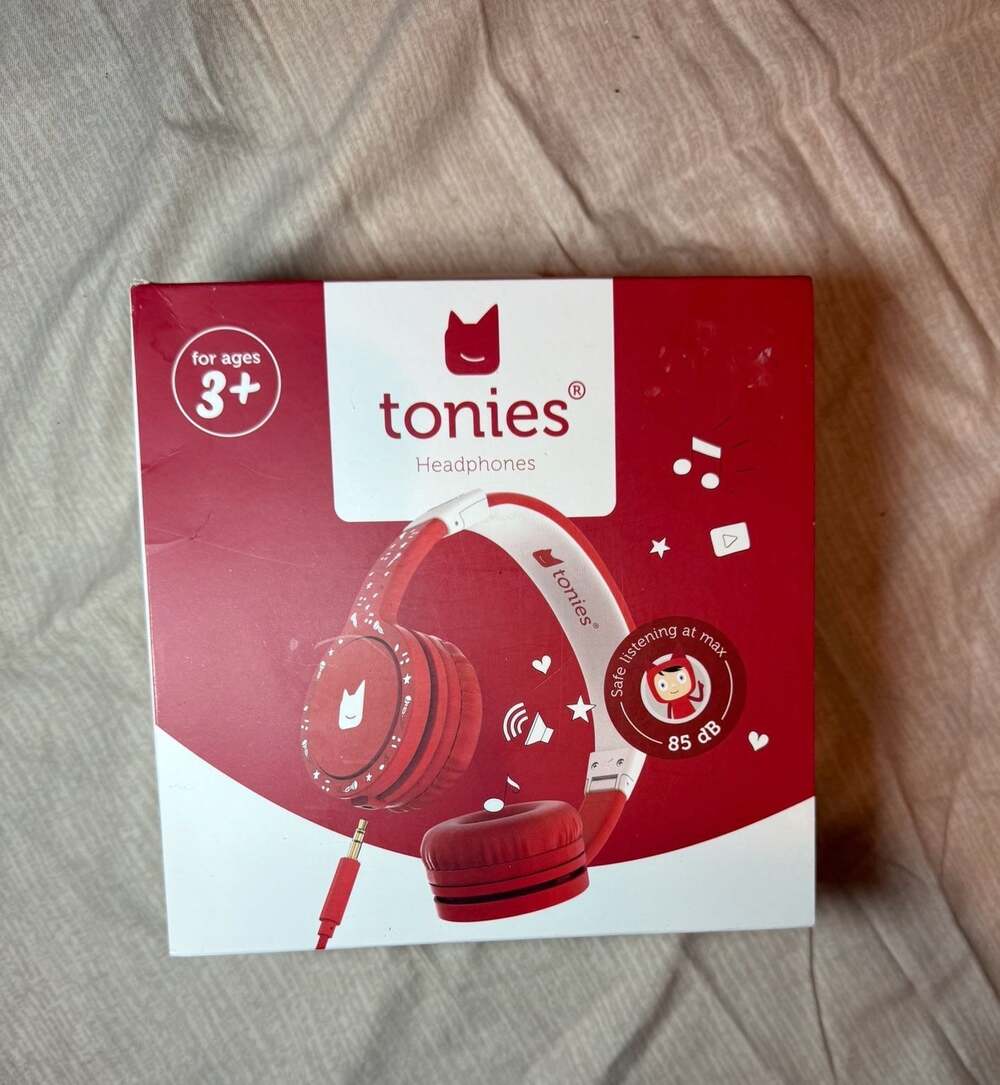 Tonies Foldable Wired Headphones for Kids, Red, Adjustable Size